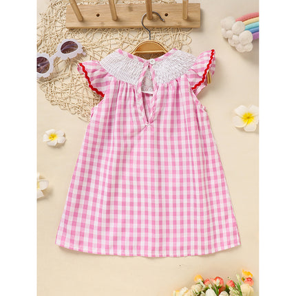 Baby Girl Valentine's Day Smocked Dress – Pink Plaid Heart Embroidery Party Outfit – Ruffle Sleeve Vintage Style Holiday Dress