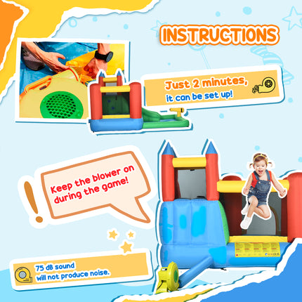 6-in-1 Inflatable Water Slide & Bounce House – Giant Bouncing Castle with Water Cannon, Climbing Wall & Splash Pool – Heavy Duty Outdoor Fun for Kids (Blower Included)