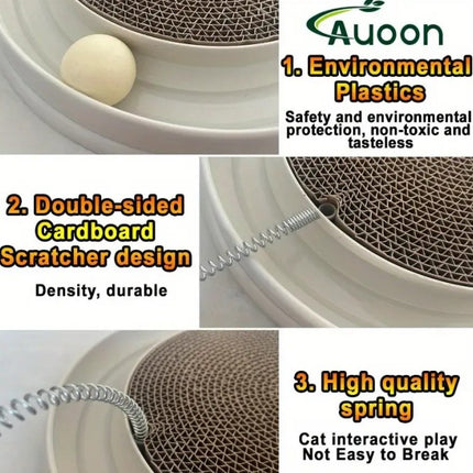 3-in-1 Interactive Cat Scratching Board – Multi-Functional Scraper Mat with Ball Track & Spring Toy – Furniture Protector & Boredom Relief for Cats