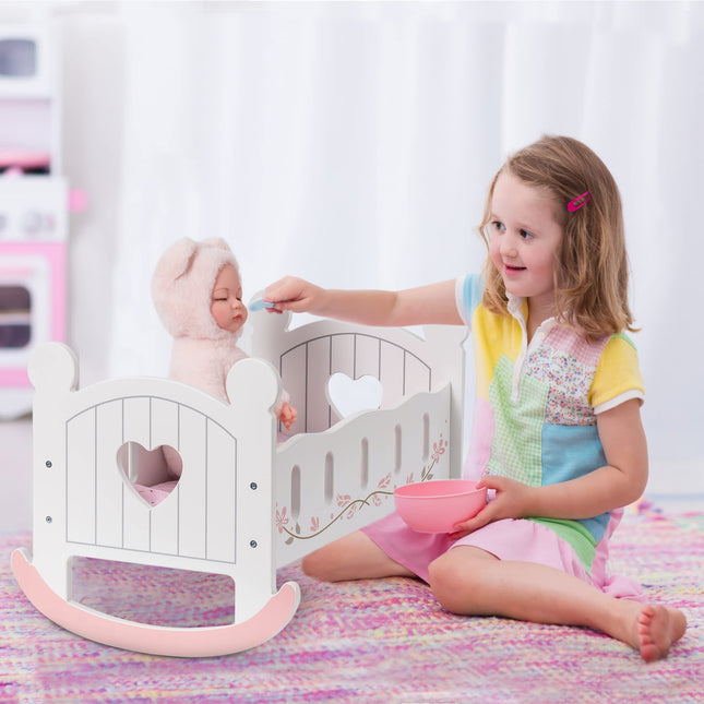 Robotime 2-in-1 Wooden Doll Cradle – Reversible Rocking Crib & Bed for 18-Inch Dolls – Premium Pretend Play Doll Furniture