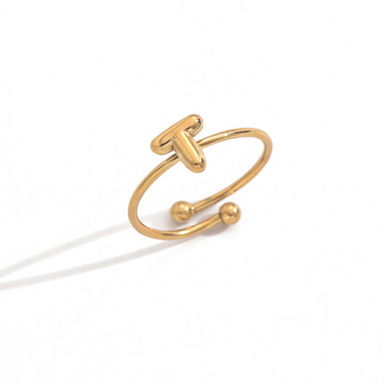 18K Gold Plated Initial Rings for Women – Adjustable Stainless Steel Letter A-Z Ring – Personalized Minimalist Jewelry – Waterproof & Tarnish-Free