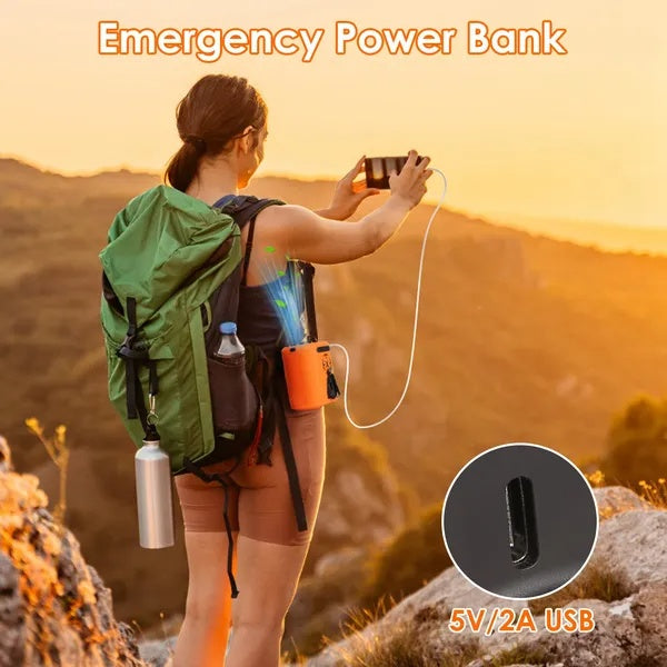 5-in-1 Portable Waist Clip Fan - 5 Speeds Wearable Turbo Belt Fan with LED Flashlight & Power Bank - Hands-Free Personal Fan for Job Sites, Camping & Hiking