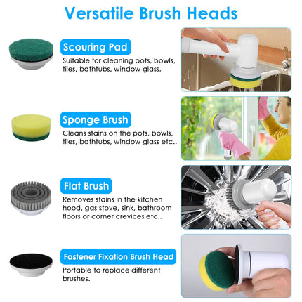 Electric Handheld Spin Scrubber – Cordless Cleaning Brush with 2 Rotating Speeds – 3 Replaceable Heads for Kitchen, Bathroom, Tile & Sink