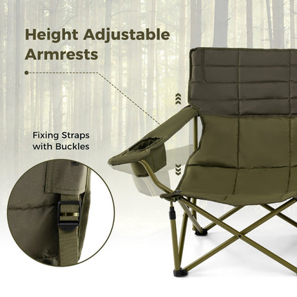 Oversized Padded Double Camping Chair – Thickened 2-Person Loveseat Couch – Heavy Duty Folding Seat with Cup Holders – Black & Gray