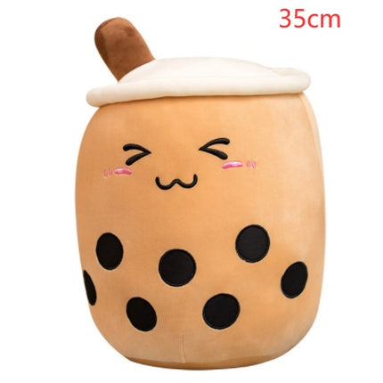 Cute Fruit Boba Tea Plush Pillow – Soft Strawberry Milk Tea Stuffed Toy – Kawaii Bubble Tea Cup Cushion for Kids & Teens (Pink/Brown)