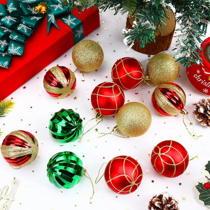 24pcs Christmas Ball Ornaments Set – Red, Green & Gold Shatterproof Xmas Tree Decorations – Hanging Baubles for Holiday, Party & Anniversary Decor