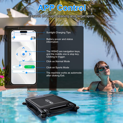 Solar Powered Robotic Pool Skimmer – Automatic Surface Cleaner with App Control – Dual Charging & IPX7 Waterproof – Covers up to 1937 Sq.Ft