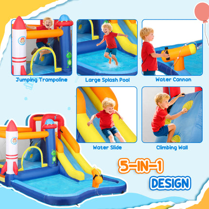5-in-1 Inflatable Bounce House with Water Slide & 550W Blower – Splash Pool, Climbing Wall & Water Cannon – Outdoor Backyard Play Center