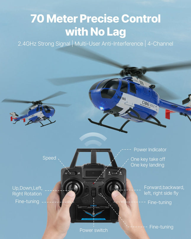 4-Channel RC Helicopter with 6-Axis Gyro – 2.4GHz Remote Control Aircraft with Altitude Hold – Easy to Fly for Kids & Beginners