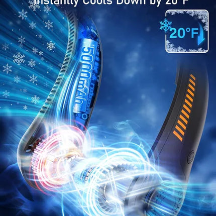 Portable Neck Fan - 5-Speed Rechargeable Personal Fan - 360° Cooling, Quiet & Lightweight Wearable Fan for Travel, Sports, and Outdoor Activities