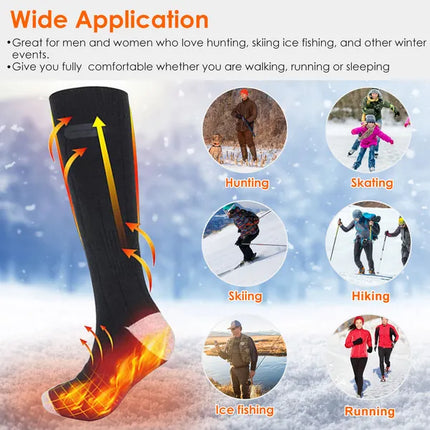 Rechargeable Electric Heated Socks – 4 Temperature Levels – Battery Powered Feet Warmer for Men & Women – Washable Thermal Socks for Skiing, Hiking & Hunting