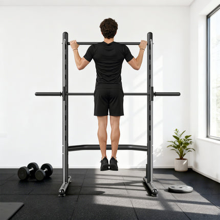 Multi-Function Half Squat Rack with Pull-Up Bar – Adjustable Bench Press Station & Barbell Holder – Heavy-Duty Strength Training Rack