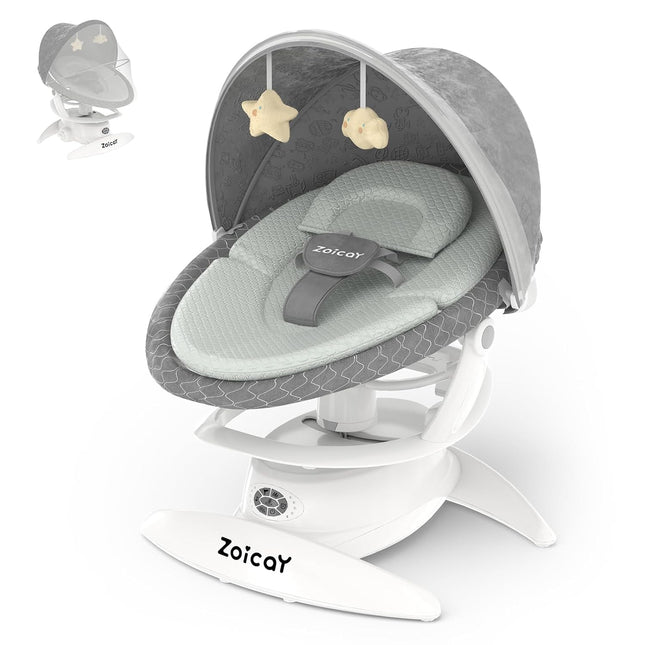 Smart Electric Baby Swing with Motion Detection – 5 Adjustable Speeds & 12 Lullabies – Automatic Infant Rocker with Remote Control