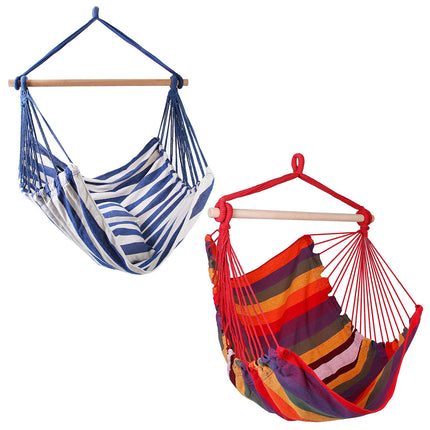 Premium Canvas Hammock Hanging Chair – Portable Swing Seat with Wooden Spreader Bar & 2 Pillows – 265lbs Capacity for Indoors & Outdoors