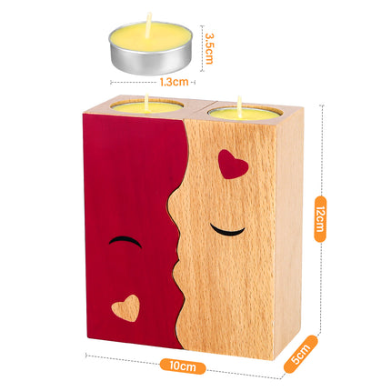 Kissing Couple Wooden Candle Holder Set – 2Pcs Romantic Anniversary Gift for Her/Him – Interlocking Heart-Silhouette Tea Light Holder for Home Decor