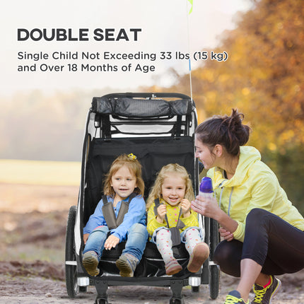 3-in-1 Baby Bike Trailer & Jogger Stroller – Foldable Child Transport Carrier – Shock Absorber System & Rubber Tires – Adjustable Handlebar