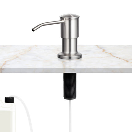 Built-in Kitchen Sink Soap Dispenser – Stainless Steel Pump with Large Refillable Bottle – Under-Counter Soap Pump