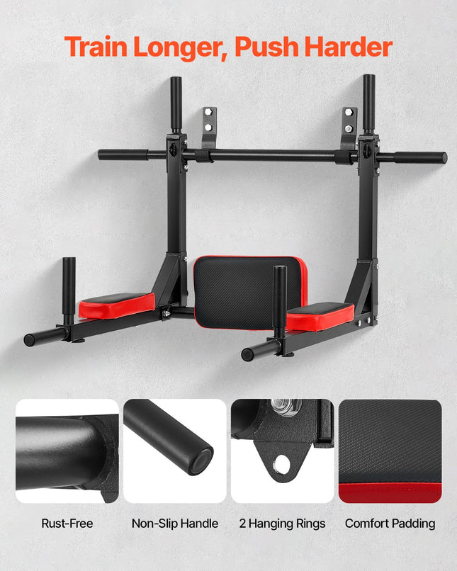 2-in-1 Wall Mounted Pull-Up Bar & Dip Station – Multi-Grip Chin-Up Bar – Heavy-Duty Home Gym Power Tower for Upper Body Workout