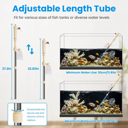 6-in-1 Electric Aquarium Gravel Cleaner – Automatic Fish Tank Vacuum & Siphon – Length Adjustable Sand Washer with Water Changer & Algae Scraper