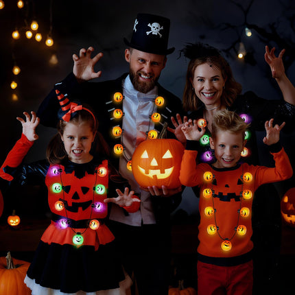 3pcs Halloween LED Light-Up Necklaces – Glow in the Dark Pumpkin Pendants – Spooky Party Favors & Costume Accessories for Kids