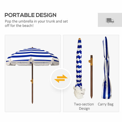 6.2ft Portable Beach Umbrella – Large Sun Shade for Travel – UV Protective Parasol with Tilt Mechanism & Carry Bag