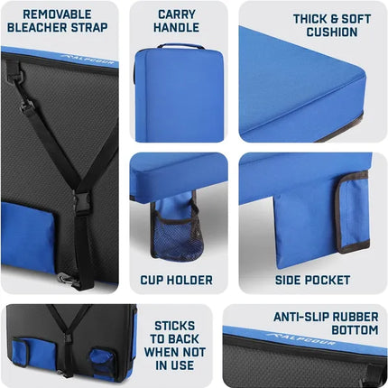 Extra Thick Portable Stadium Seat Cushion – 21-Inch Wide Bleacher Pad with Storage Pocket for Sports Games & Outdoor Events