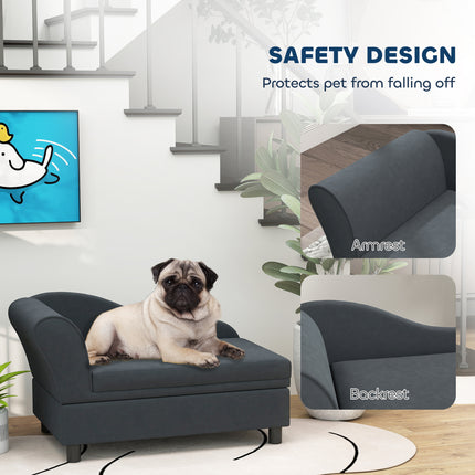 Luxury Pet Sofa Bed for Cats & Small Dogs – Modern Dark Gray Upholstered Pet Couch – Elevated Dog Sofa with Hidden Under-Seat Storage