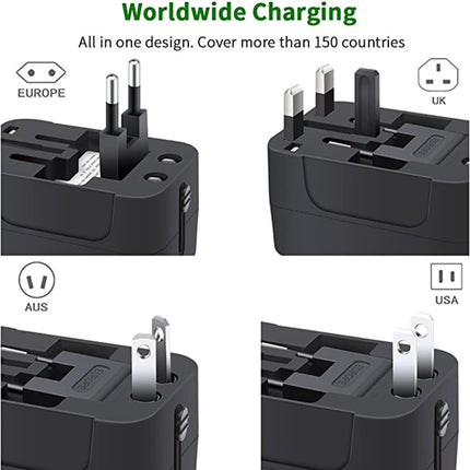 Universal All-in-One Worldwide Travel Adapter – Wall Charger with USB-C & USB-A Ports – International Power Plug for USA, EU, UK, AUS & 150+ Countries