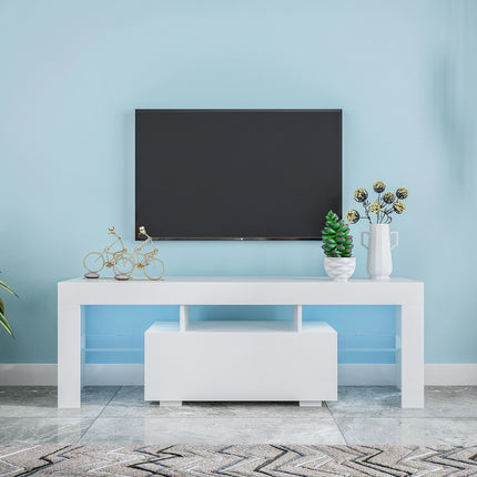 Large Modern Black TV Stand with LED Lights – Entertainment Center with Remote Control RGB Lighting – High Gloss Media Console for Big Screen TVs