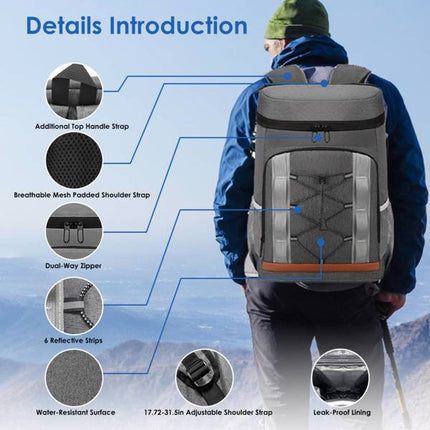 Leakproof Cooler Backpack – 36-Can Large Capacity Insulated Backpack – 25L Waterproof Soft Cooler Bag for Hiking, Camping, Beach & Picnic