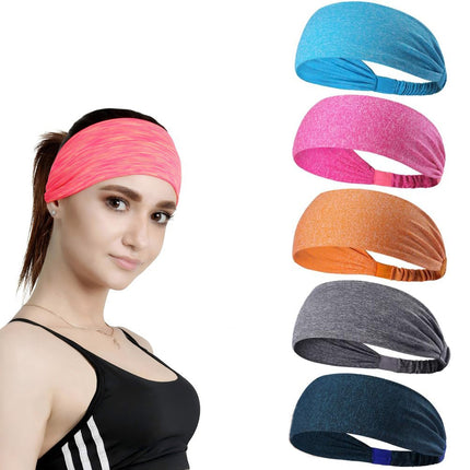 5-Pack Unisex Sports Headbands – Moisture Wicking Workout Sweatbands for Men & Women – Non-Slip Elastic Hair Band for Running, Gym & Yoga