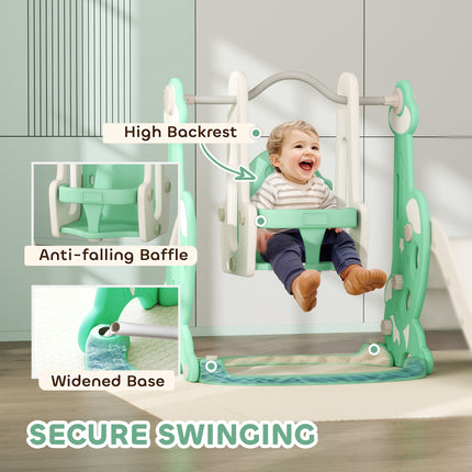 4-in-1 Toddler Slide and Swing Set – Indoor & Outdoor Playground with Climber & Basketball Hoop – Safe Activity Center for Ages 1.5-4 (Green)