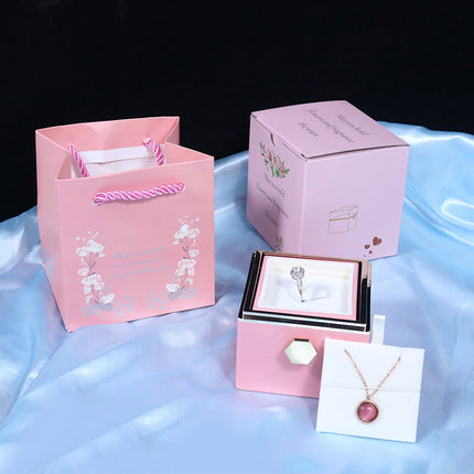 Creative Rotating Rose Jewelry Box – Eternal Soap Flower Gift Box for Necklace & Rings – Enchanted Spinning Rose Surprise for Valentine’s Day