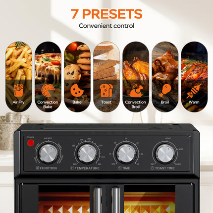XXL 28L Air Fryer Toaster Oven – French Door Design – 1700W Convection Oven for Pizza, Roast, Toast & Grill – Fits 12" Pizza