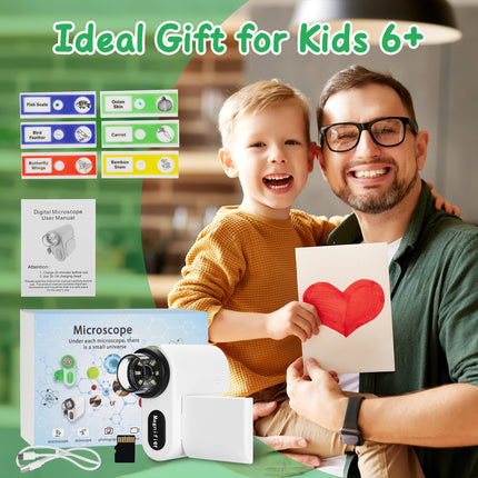 3-in-1 Digital Microscope & Telescope Camera for Kids – 1000X Zoom Handheld Microscope with LED Light – Includes 32GB Memory Card & 6 Sample Slides – STEM Science Gift