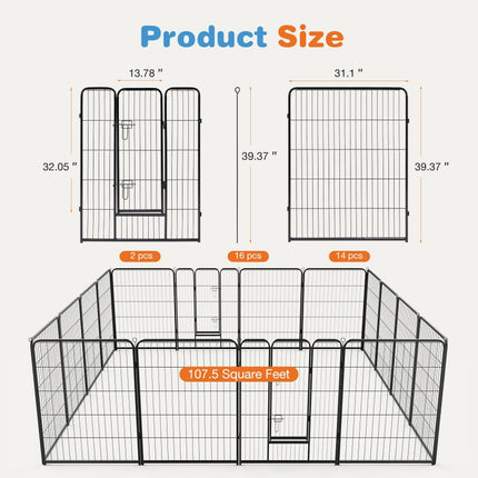 Heavy Duty Metal Dog Playpen – Indoor/Outdoor Pet Exercise Fence with Door – Modular Foldable Puppy Pen for Small, Medium & Large Dogs