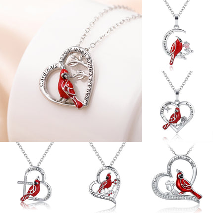 Heart-Shaped Red Cardinal Pendant Necklace – Symbolic "Always With You" Memorial Jewelry – Anniversary & Valentine’s Day Gift for Her