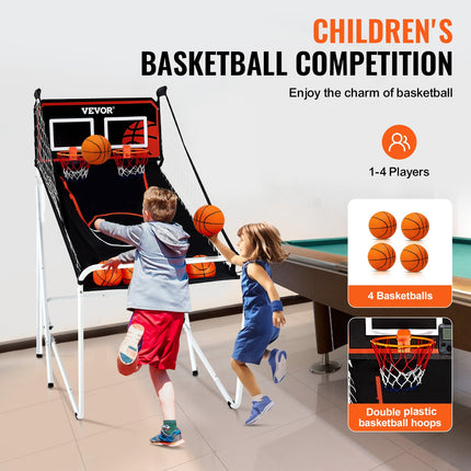 Foldable Dual Shot Basketball Arcade Game – 2-Player Indoor Basketball Hoop Set with LCD Electronic Scoreboard & 8 Game Modes – Includes 4 Balls