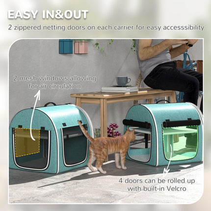 39" Portable Double Pet Carrier with Divider – Two Compartment Soft Cat & Dog Travel Bag – Foldable Green Carrier with Plush Cushions & Storage