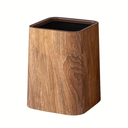 Modern Wood Grain Trash Can with High Legs – Nordic Style Decorative Waste Bin with Push-Top Lid – Stylish Garbage Can for Bathroom, Kitchen, & Office