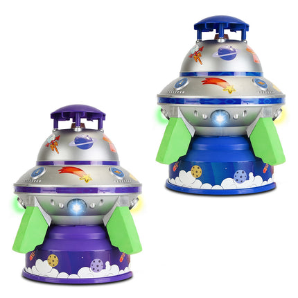 LED Light-Up UFO Water Sprinkler – Rocket Launch Water Toy for Kids – 360° Spinning Outdoor Summer Toy with Adjustable Height (Up to 6.5ft)