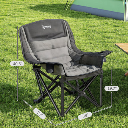 Heavy-Duty Folding Camping Chair – Portable Outdoor Lounge Chair with Side Pockets, Cup Holder & Carry Bag – Black & Gray