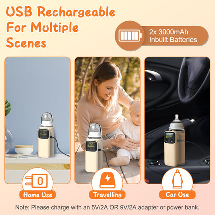 Portable Baby Bottle Warmer with Night Light – 6 Temperature Levels USB Rechargeable Milk Warmer – Travel Formula Heater for On-the-Go