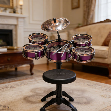 Kids Jazz Drum Set – 5-Drum Musical Instrument Kit with Cymbal & Stools – Early Education Percussion Toy for Toddlers & Beginners