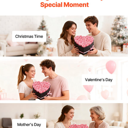 Forever Flowers Heart Box – 27 Real Preserved Pink Roses – Eternal Immortal Bouquet – Romantic Anniversary & Valentine’s Day Gift for Girlfriend or Wife