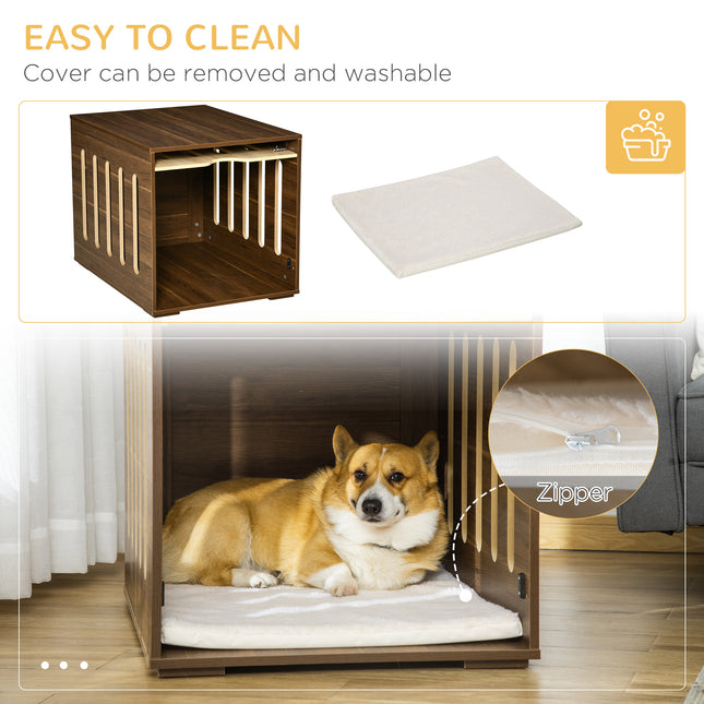 Furniture Style Dog Crate End Table – Wooden Pet Kennel with Removable Door Panel – Decorative Dog House with Foam Cushion & Safety Lock (Brown)