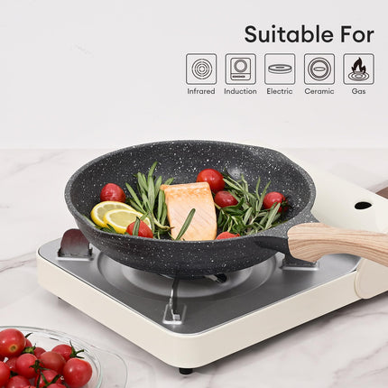 Small Nonstick Frying Pan for Eggs & Omelettes – JEETEE Granite Skillet with Stay-Cool Handle – All Stoves Compatible