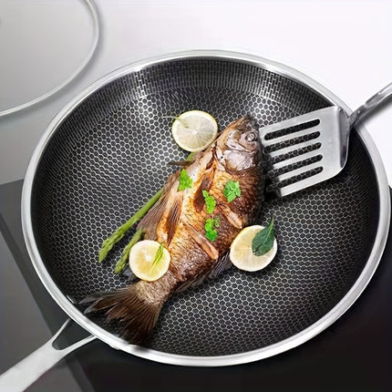 Hybrid Honeycomb Stainless Steel Frying Pan – Non-Stick & Scratch-Resistant Skillet – Laser Etched