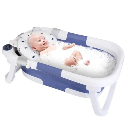 Smart Collapsible Baby Bathtub with Real-Time Digital Thermometer – Portable Foldable Infant Tub for Newborn to 24 Months – Non-Slip Safety Design