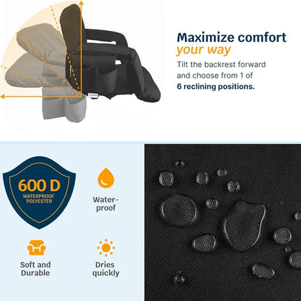 Heated Massage Reclining Stadium Seat – Extra Wide Bleacher Chair with Back Support for Sports Fans & Outdoor Events